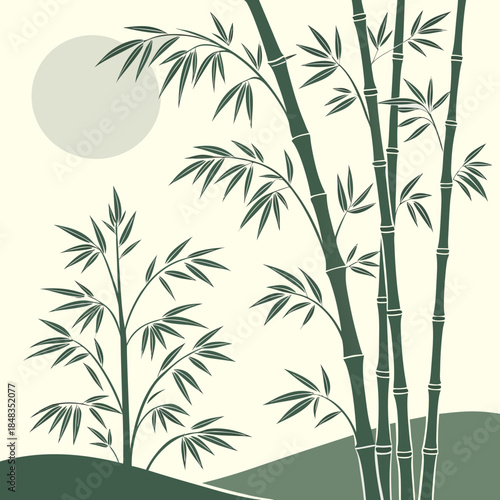 Tall bamboo under full moon