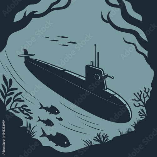 Submarine navigating ocean depths