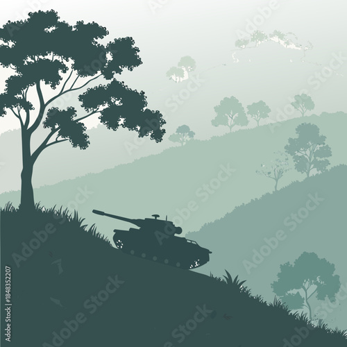 Tank in hilly terrain