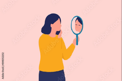 Self awareness, aware of different aspect of self, behaviors and feelings, psychology state of oneself becomes focus of attention, businessman found himself from mirror thinking about self awareness.