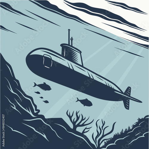 Submarine navigating ocean depths
