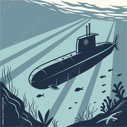 Submarine navigating ocean depths