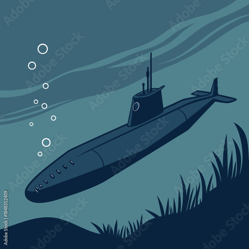 Submarine gliding through ocean depths