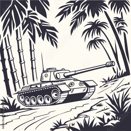 Tank navigating palm forest