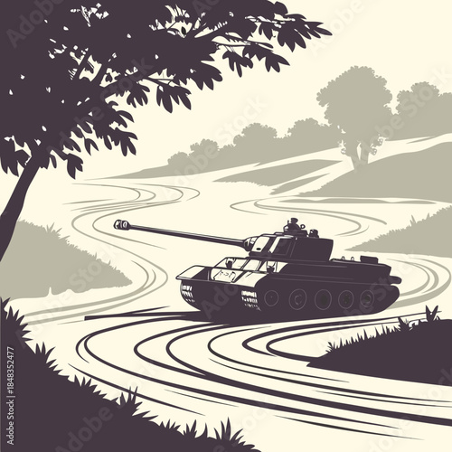 Tank navigating forest path