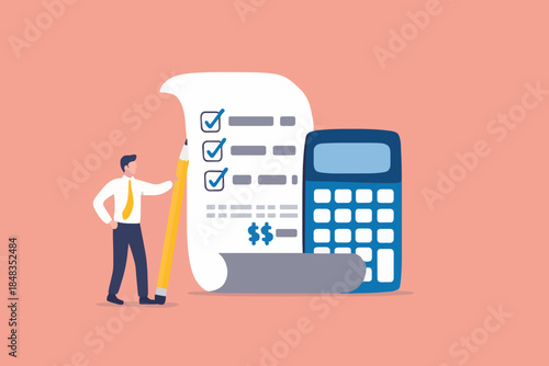 Project cost estimation, calculate budget or resources to finish work, financial plan, invoice or tax, expense or loan concept, businesswoman with calculator estimate cost from project document.