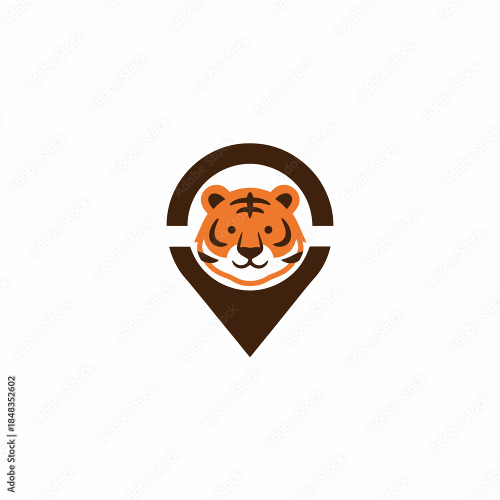 Obraz premium Cute Tiger Head Inside Location Pin Icon Logo Design.