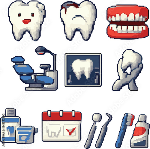 Dentist 1 with pixel art, eps 10 illustration