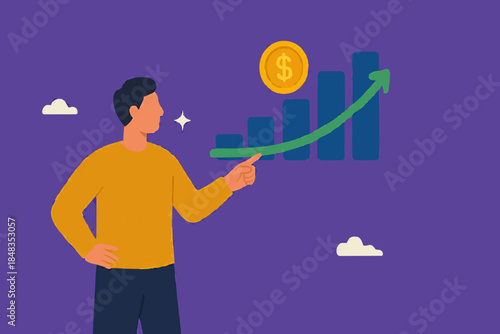 Investment profit growth, financial advisor or wealth management, make money to get rich or increase earning or income concept, confidence businessman investor holding big rising profit growth graph.