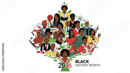 Diverse group of people celebrating black history month in 2026 with equality and education