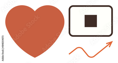 Heart, stop button in a rectangle, and rising arrow symbolize emotions, decision-making, progress, love, caution, growth analysis and life direction. Ideal for self-help business health