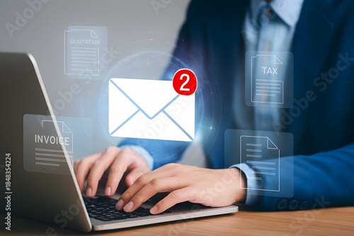 Wallpaper Mural Digital Business Communication Interface with Email Notification, Professional Document Management and Messaging Overlay Concept Torontodigital.ca