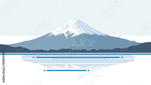 Majestic Snow-Capped Mountain Reflecting in Calm Water.