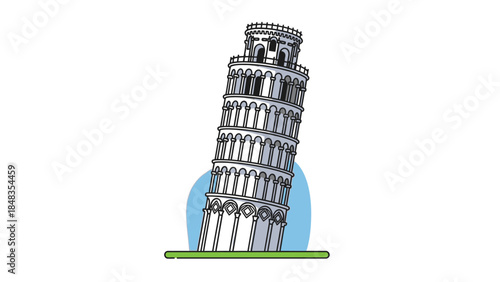 Leaning Tower of Pisa iconic Italian landmark illustration.