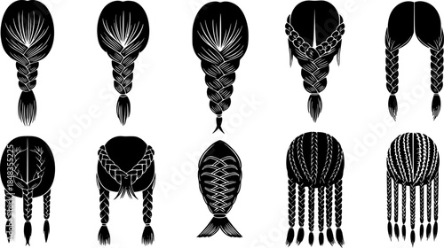 Hair braided icon vector set. Women's braid illustration sign collection. Hair symbol or logo.
