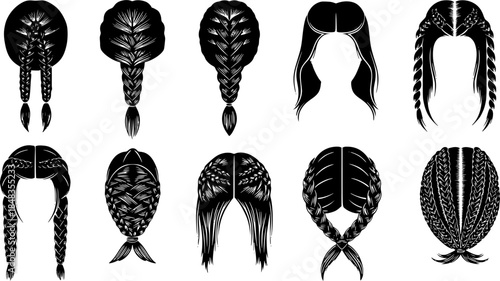 Hair braided icon vector set. Women's braid illustration sign collection. Hair symbol or logo.
