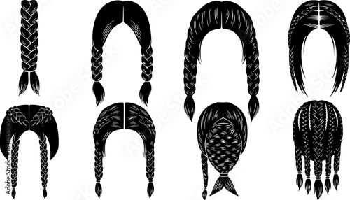 Hair braided icon vector set. Women's braid illustration sign collection. Hair symbol or logo.
