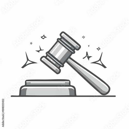 Justice Gavel and Sound Block Flat Design Illustration Icon