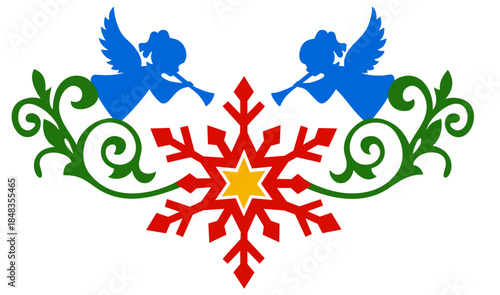 Christmas Decorative Divider with Angels, Snowflake and Festive Flourish Ornament