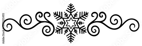Christmas Snowflake Decorative Divider with Scrolls — Symmetrical Winter Ornamental Flourish Separator