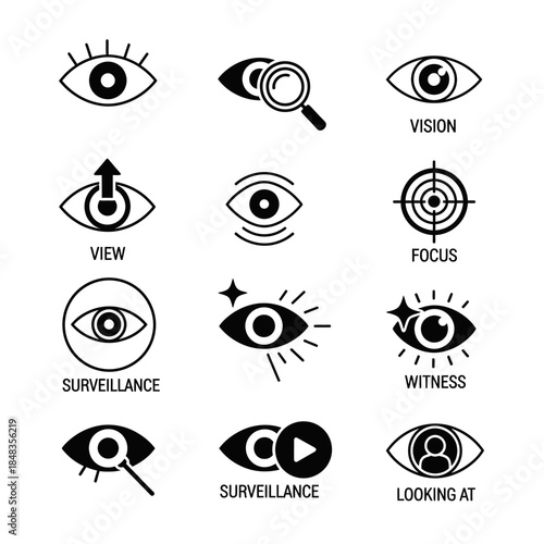 Eye Icons Collection Vision Focus Surveillance and Observation Concepts.
