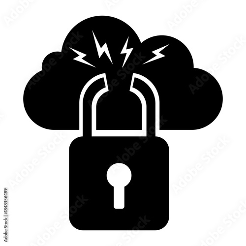 Padlock Black Vector Icon Cloud Security Breach