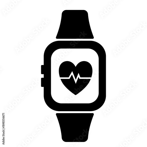 Smartwatch with Heart Health Monitor Icon Vector Black Silhouette