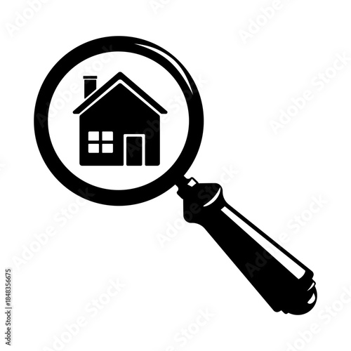 House Check with Magnifying Glass Vector Icon black