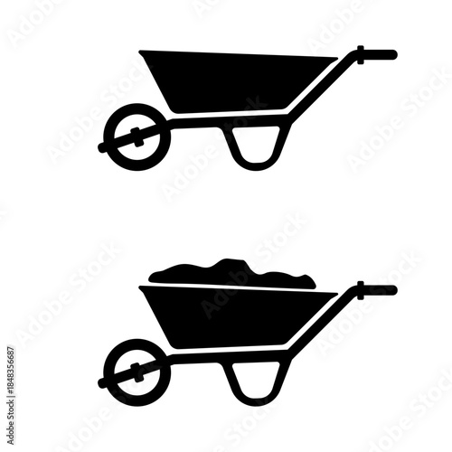 Wheelbarrow Icon Vector Black Silhouette