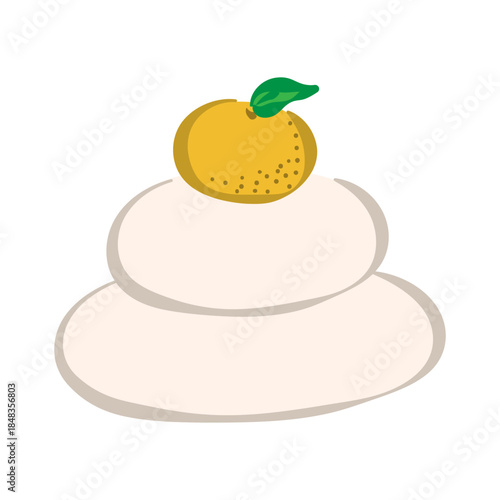 鏡餅のイラスト（カラー線）