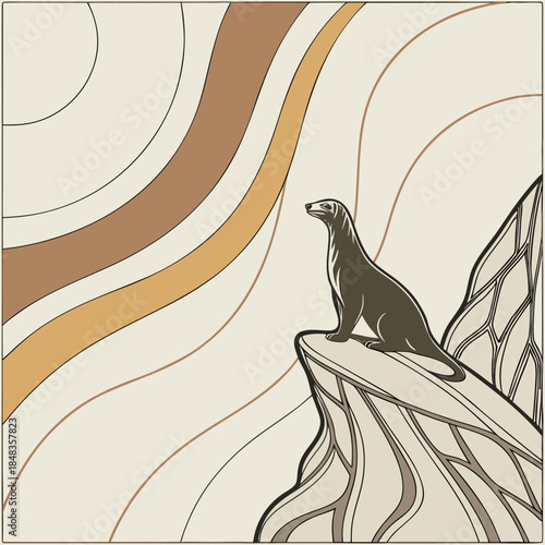 Wild cat perched on rocky outcrop