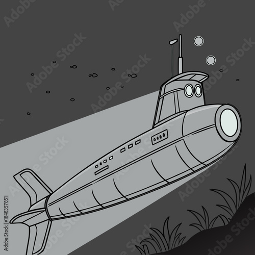 Submarine navigating ocean depths