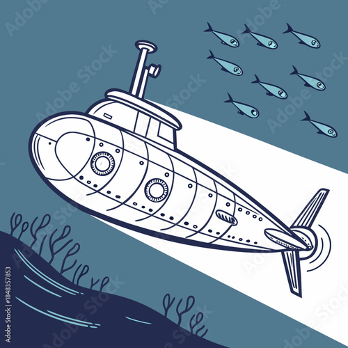 Submarine navigating ocean depths
