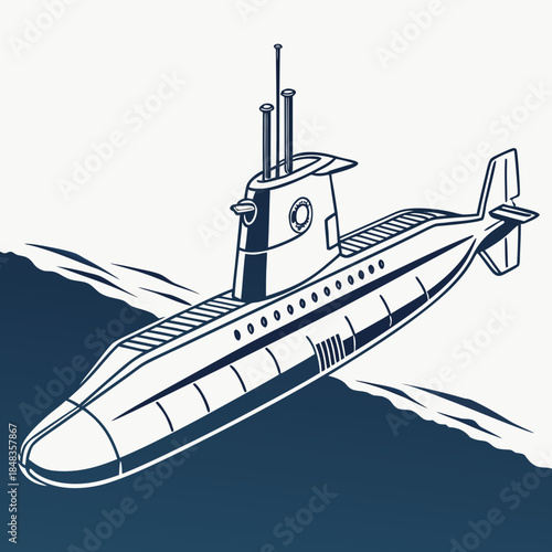 Illustrated submarine in ocean