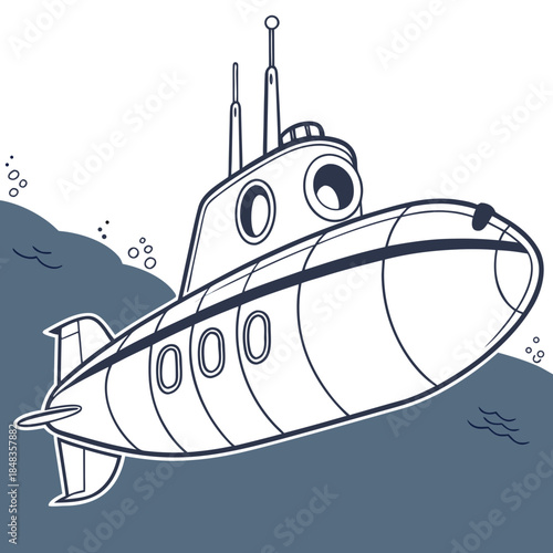 Cartoon submarine exploring ocean depths