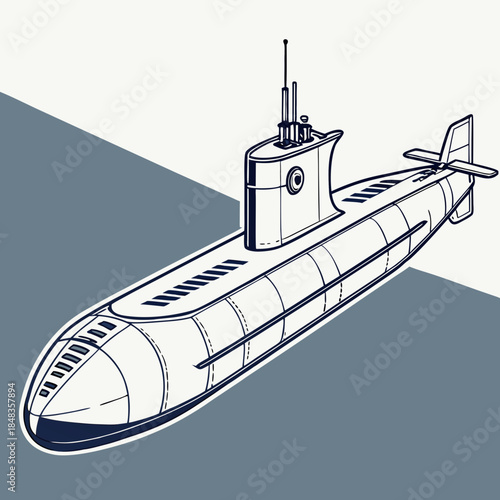 Illustrated submarine at sea
