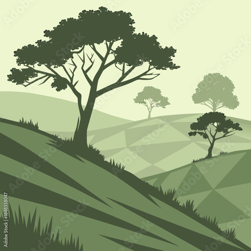 Serene hillside landscape with trees