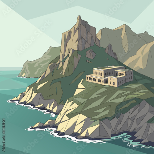 Cliffside monastery overlooking the sea