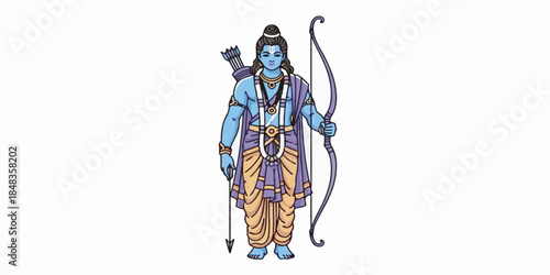 Clean and elegant illustration of Lord Rama standing gracefully with a bow and arrow