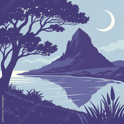 Silent night by the lakeside mountain