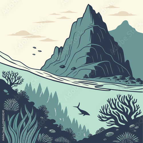 Underwater mountain landscape