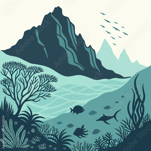 Underwater mountain landscape