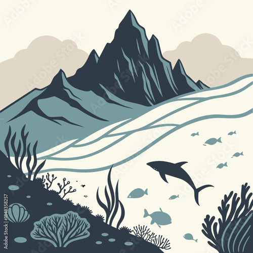 Underwater mountain landscape