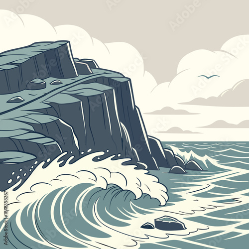 Waves crashing against cliffs