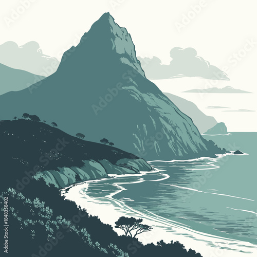 Serene coastal mountain landscape