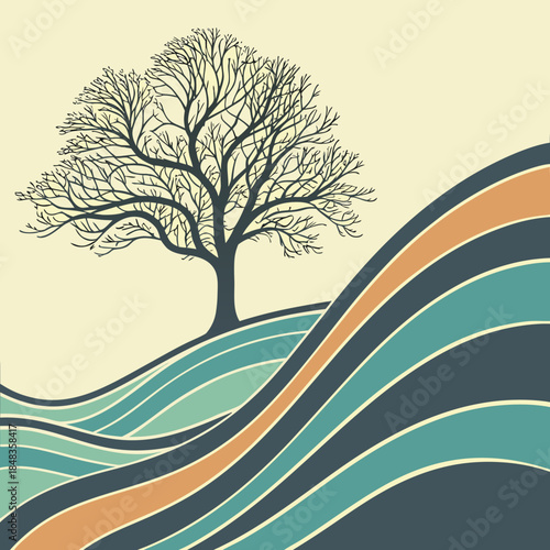 Tree on wavy landscape