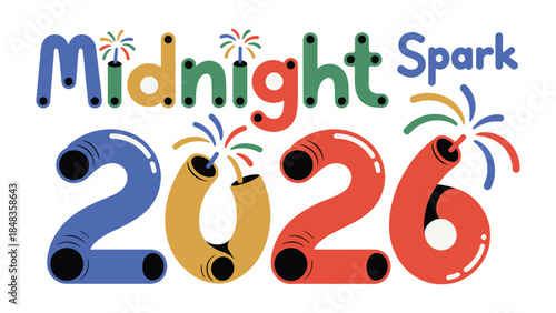 Midnight Spark 2026: A vibrant and celebratory design spells out the promise of the future, with colorful illustrations. A symbol of fresh starts, new adventures.