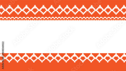 A festive horizontal frame or border featuring a white knitted Scandinavian pattern on a bright orange background for your text.