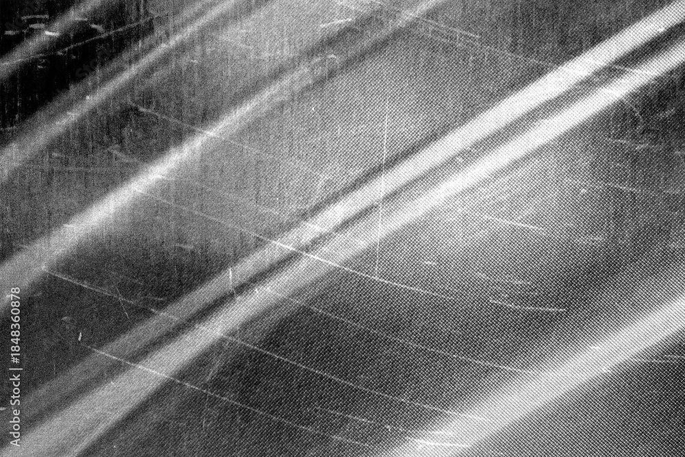 Obraz premium Vintage distressed old photo light leaks, film grain, dust and scratches transparent texture overlay with vignette border. Dirty gritty grunge analog retro effect background with copy space.