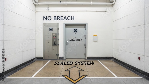 Security Door with No Breach Sign and Data Lock Warning in a Modern Interior Environment